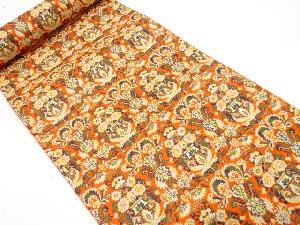 アンティーク　瀬川織物製　花更紗模様織出し名古屋帯地反物